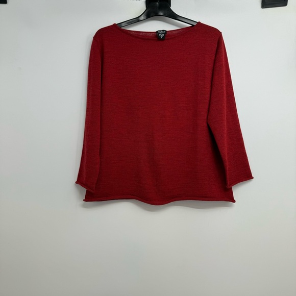Eileen Fisher Womens Red 3/4 Sleeve 100% Wool Blouse Top Shirt Sz M - Picture 2 of 11